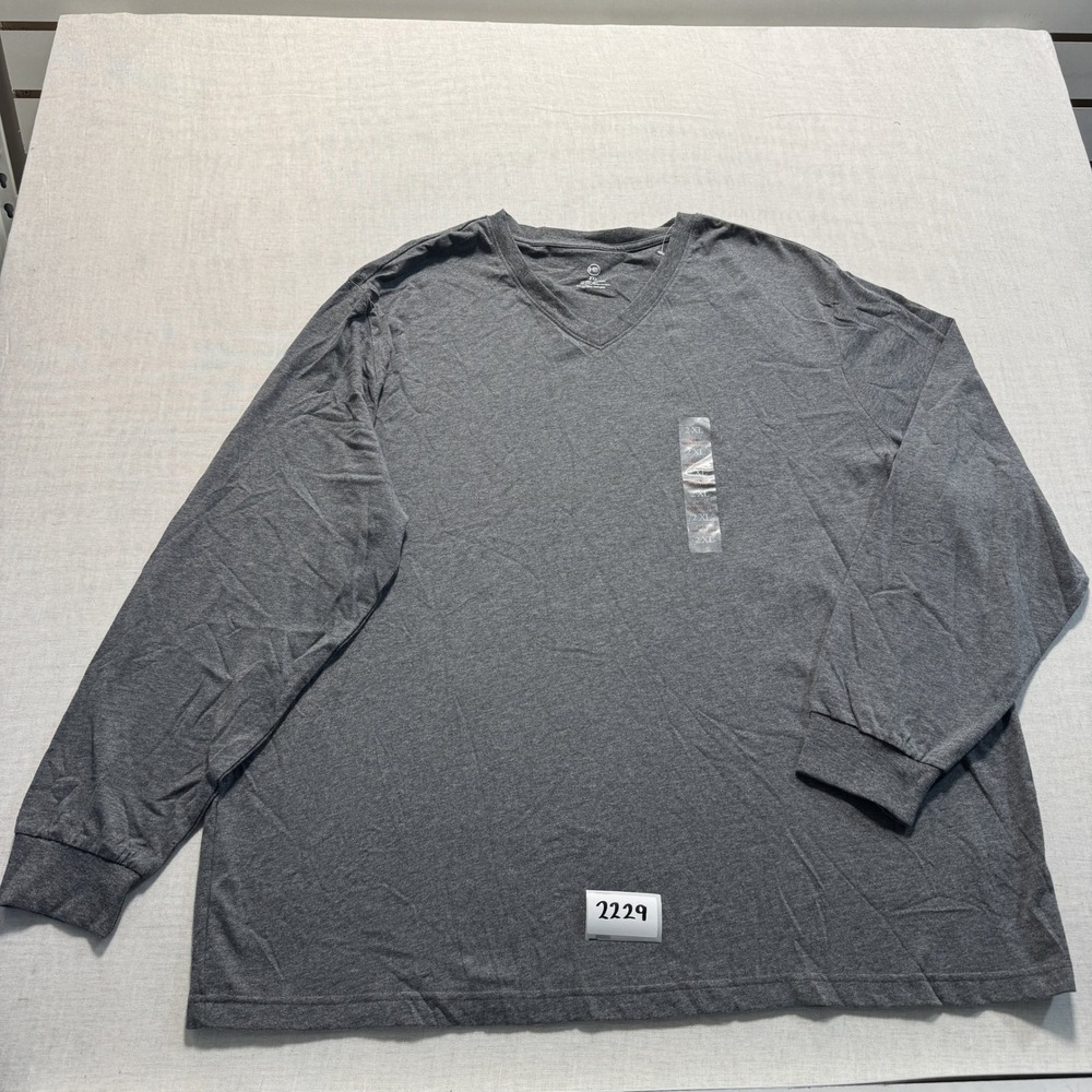 HB V-Neck Long Sleeve Tee Mens 2XL Gray‎ New Without Tags